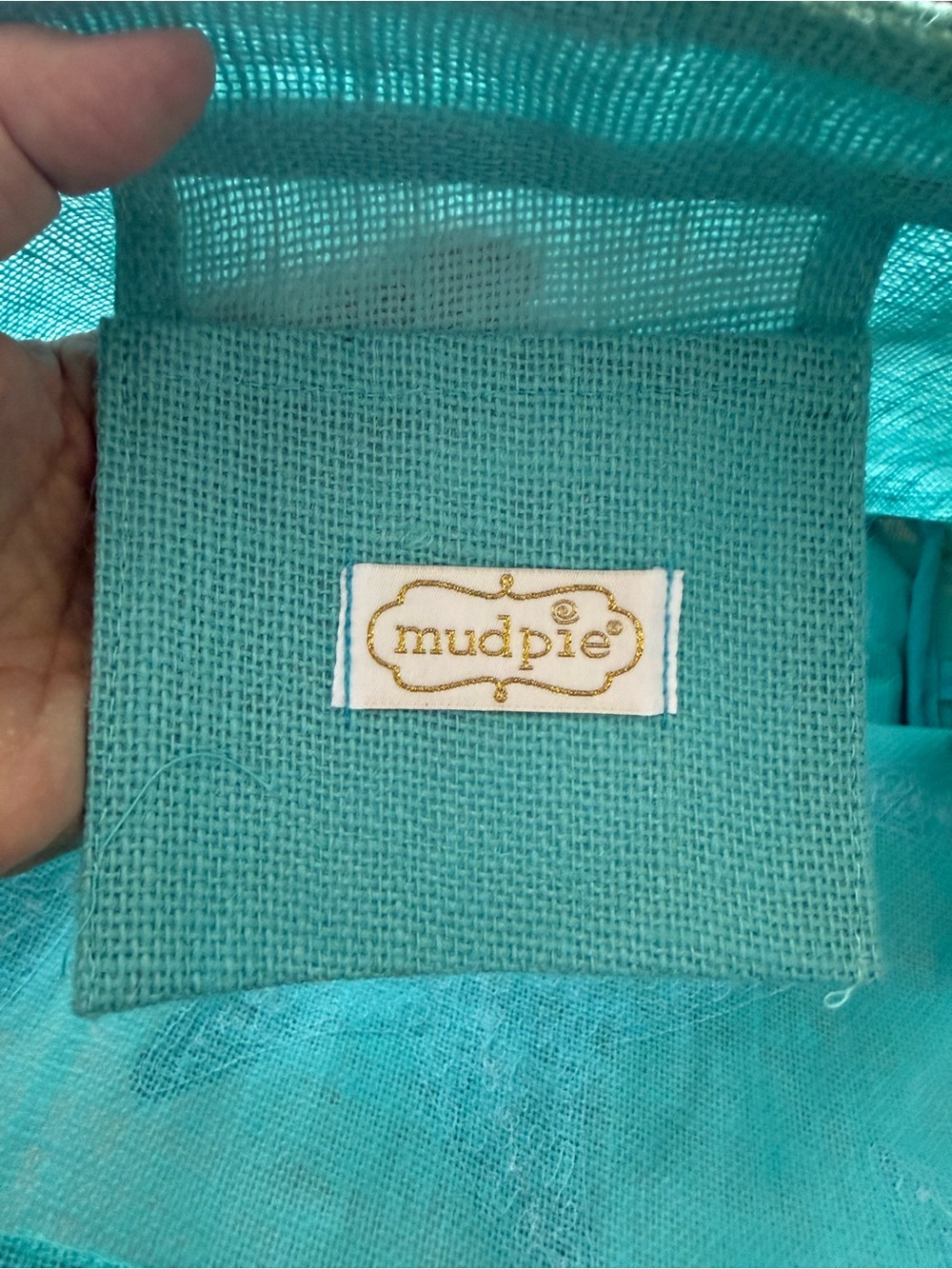 NWT Mud Pie Aqua Jute Large Summer Tote Bag Pink Sequin Starfish - Picture 6 of 9